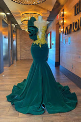 Glamorous Green Sheer Tulle Scoop Mermaid Appliques Sleeveless Prom Dress